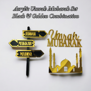 Acrylic Umrah Mubarak Set Black & Golden Combination