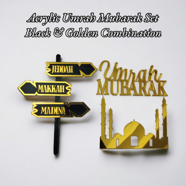 Acrylic Umrah Mubarak Set Black & Golden Combination