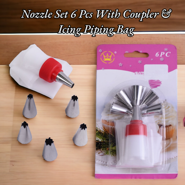 Nozzle Set 6 Pcs With Coupler & Icing Piping Bag