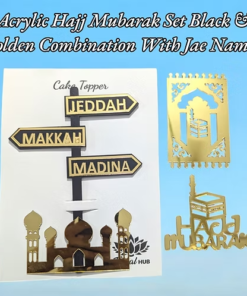 Acrylic Hajj Mubarak Set Black and Golden Combination with Jae Namaz